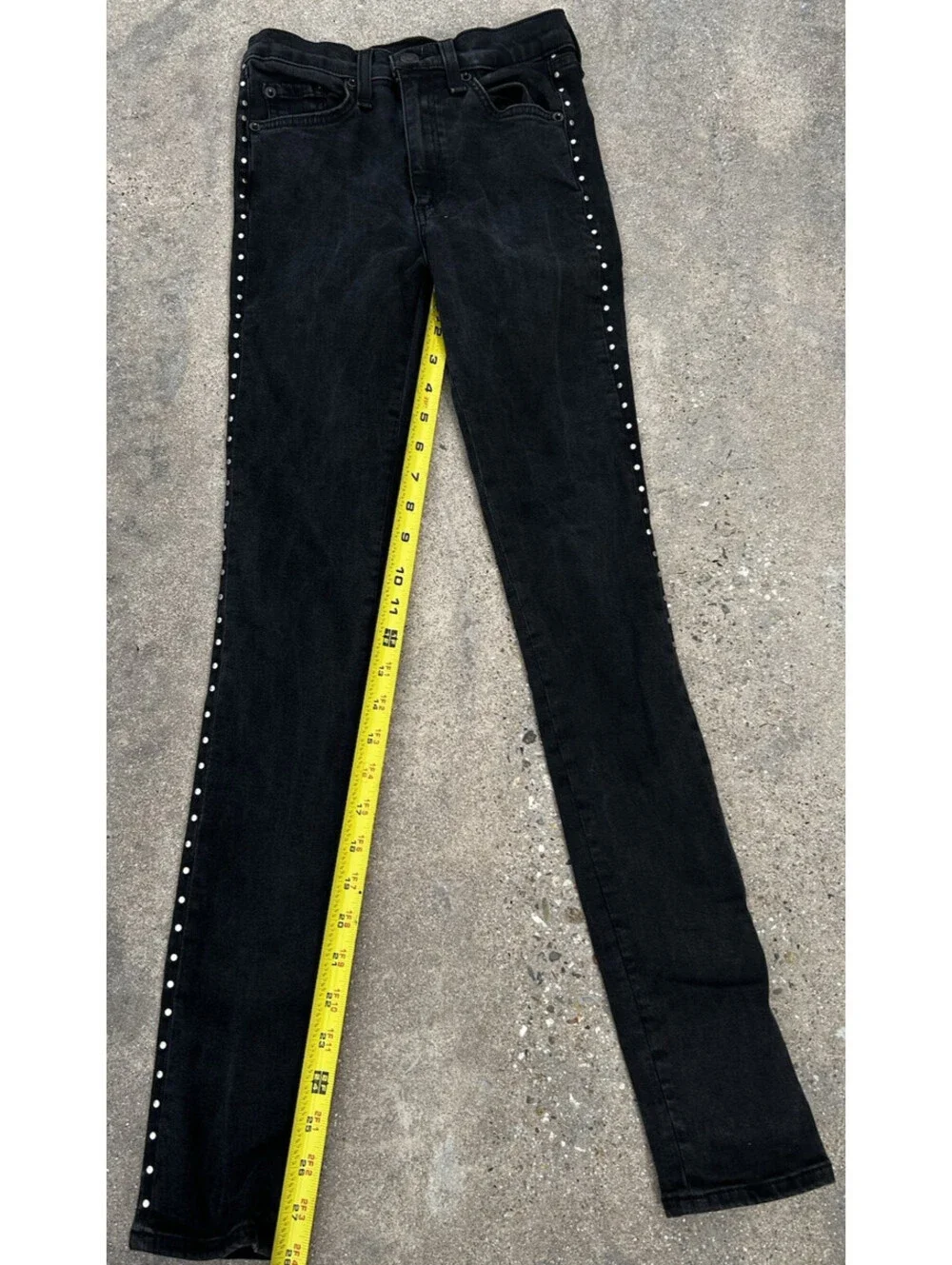 Rag & Bone Black High-Rise Skinny Leg Jeans Black Studded US 24Wx28L